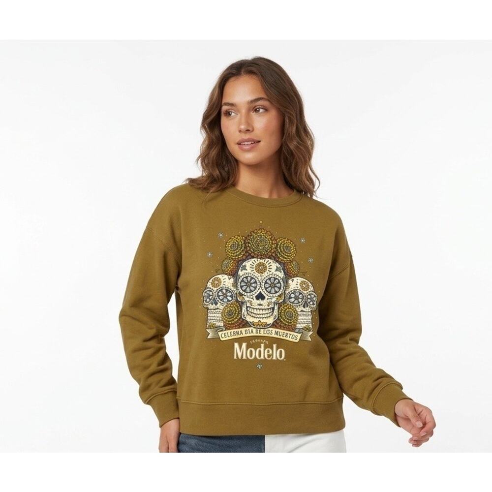 LUCKY BRAND Modelo Sugar Skull Day Of The Dead Studded Crewneck Sweatshirt Large